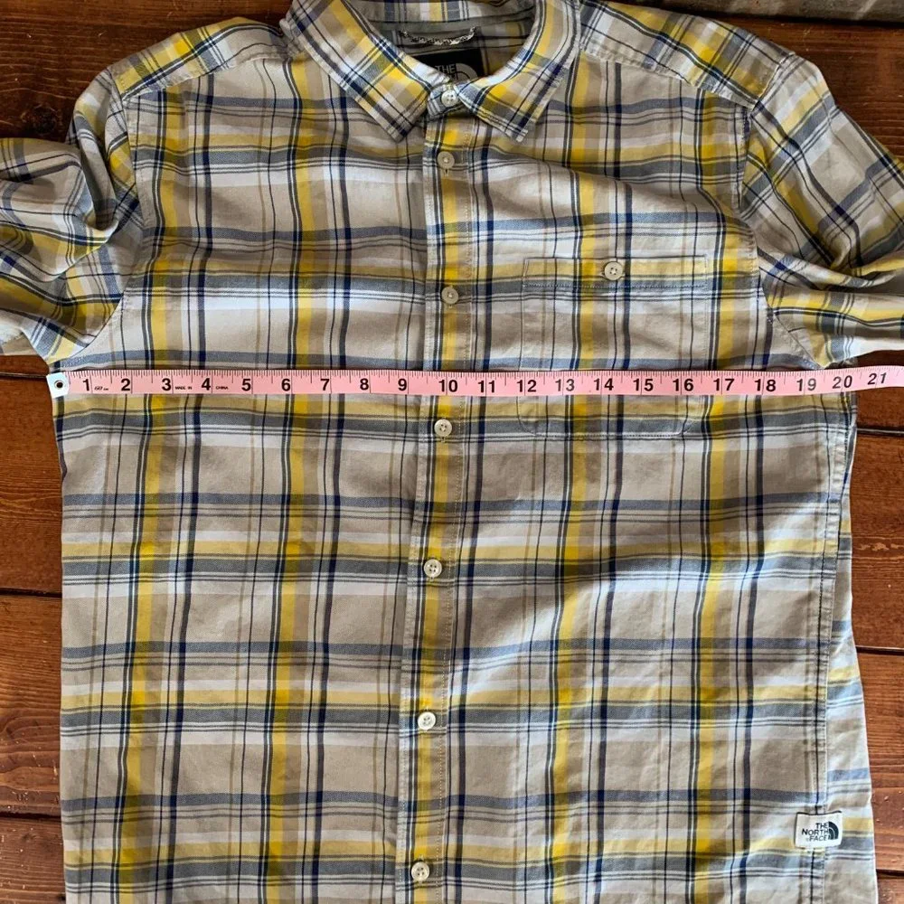 The North Face Men's Yellow Blue Plaid Long Sleeve Medium Button Down Shirt EUC